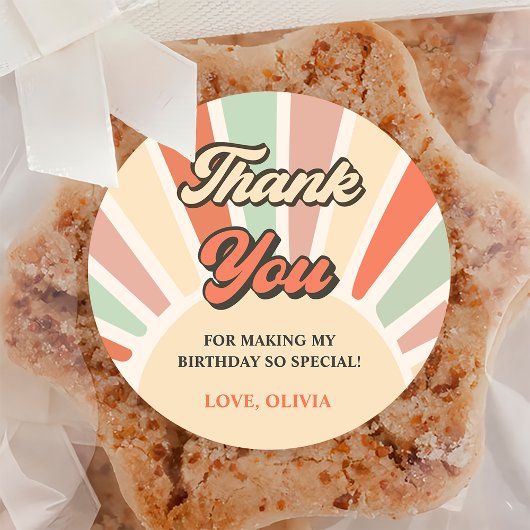 Sunshine Retro Rainbow Vielen Dank für Ihre Geburt Runder Aufkleber