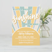 Sunshine Retro Sun Boy Baby Dusche Einladung (Stehend Vorderseite)