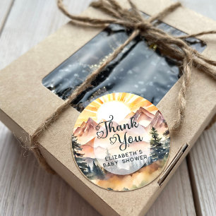 Sunshine Rustic Nature Mountains Script Vielen Dan Runder Aufkleber