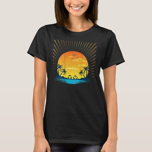 Sunshine Summer Vibes Palm Tree On Back Beach Retr T-Shirt (Vorderseite)