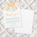 Sunshine Sun Baby Dusche Dankeskarte<br><div class="desc">Diese helle und fröhliche Dankeschön-Karte zum Thema Sonne ist der perfekte Weg, Ihre Dankbarkeit nach der Feier zum Ausdruck zu bringen. Oben strahlt eine lebendige Sonne in Gelb-, Orange-, Rot-, aquamarin- und Blautönen eine fröhliche und warme Touch aus. Unten wird "Danke!" in einer Mischung aus gelben und aquamarinen Schriften dargestellt,...</div>