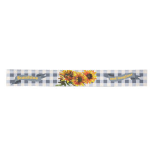 Sunshine Sunflower Blue Gingham Satinband