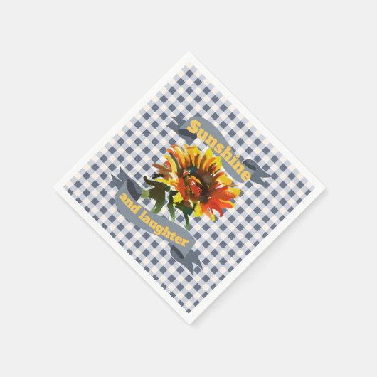 Sunshine Sunflower Blue Gingham Serviette (Ecke)
