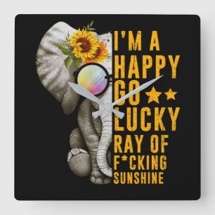 Sunshine Sunflower Positive Quote Elephant Quadratische Wanduhr
