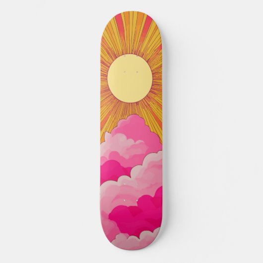 Sunshine Sunrise Retro 70er Boho Yellow Pink Skateboard (Vorderseite)