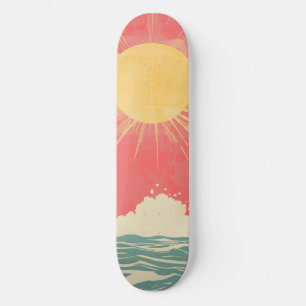 Sunshine Sunrise Retro 70er Boho Yellow Pink Skateboard