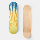 Sunshine Sunset Retro 70er Boho Blue Yellow Skateboard (Vorderseite)