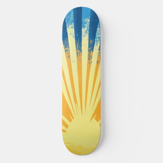 Sunshine Sunset Retro 70er Boho Blue Yellow Skateboard (Vorderseite)