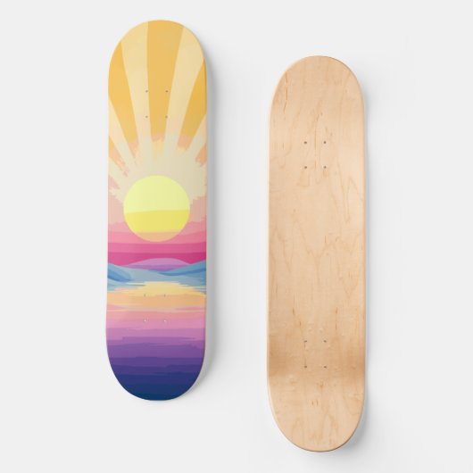 Sunshine Sunset Retro 70er Boho Skateboard (Vorderseite)