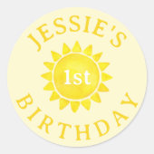Sunshine Theme 1. Geburtstag Round Sticker - Boho (Vorderseite)