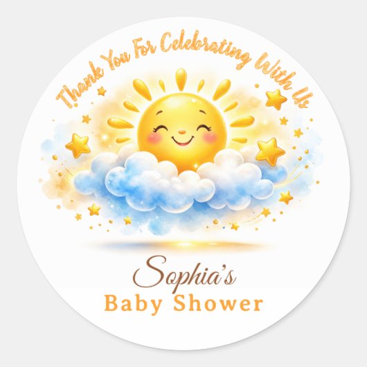 Sunshine Theme Baby Shower Cake Toppers Runder Aufkleber (Vorderseite)