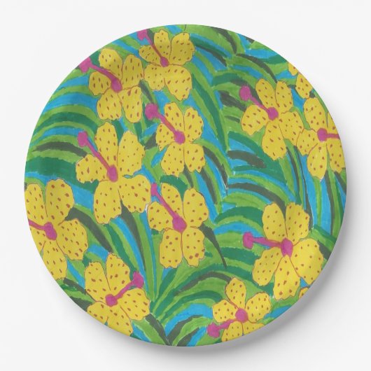 Sunshine Tropical Hibiskus Pappteller (Vorderseite)