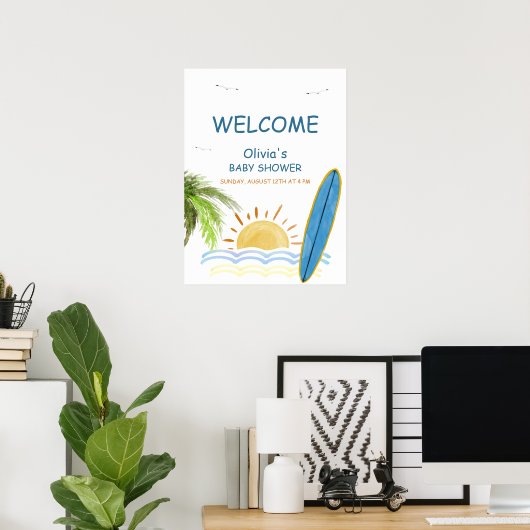 Sunshine Tropical Surfing Baby Dusche Empfang Poster (Heimbüro)