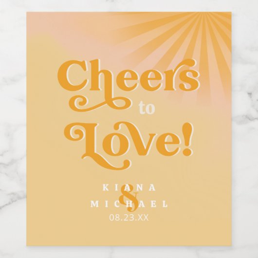 Sunshine Typografy Wedding Cheers Orange ID1048 Weinetikett (Einzelnes Label)