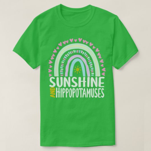 Sunshine und Hippopotamuses Niedliches Regenbogeng T-Shirt (Design vorne)