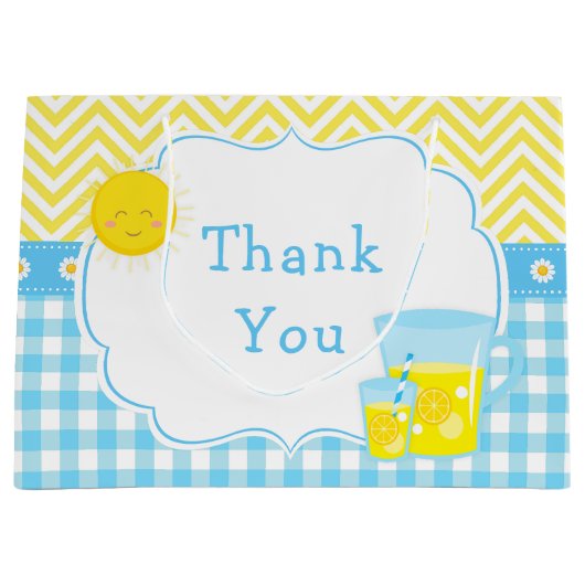 Sunshine und Lemonade Blue and Yellow Baby Dusche Große Geschenktüte (Vorderseite)