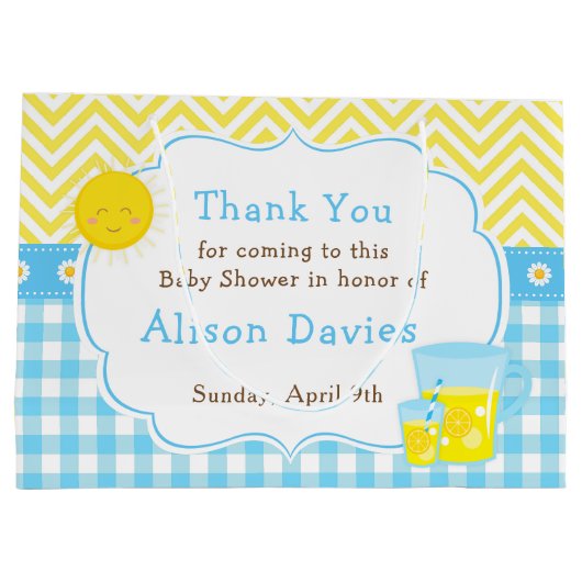 Sunshine und Lemonade Blue and Yellow Baby Dusche Große Geschenktüte (Rückseite)