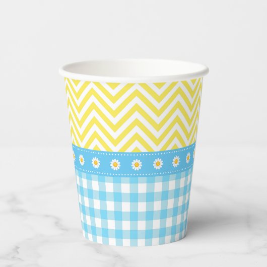 Sunshine und Lemonade Blue and Yellow Baby Dusche Pappbecher (Rückseite)