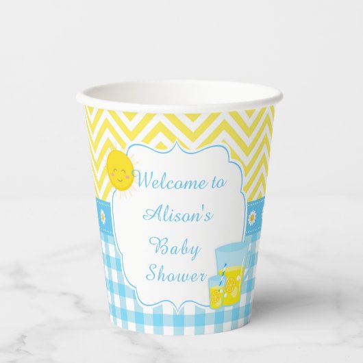 Sunshine und Lemonade Blue and Yellow Baby Dusche Pappbecher (Vorderseite)
