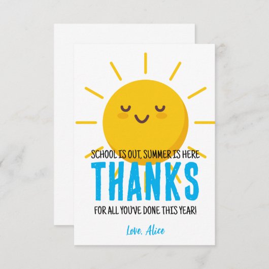 Sunshine Vielen Dank ,Summer Teacher Wertschätzung Dankeskarte (Vorne/Hinten)