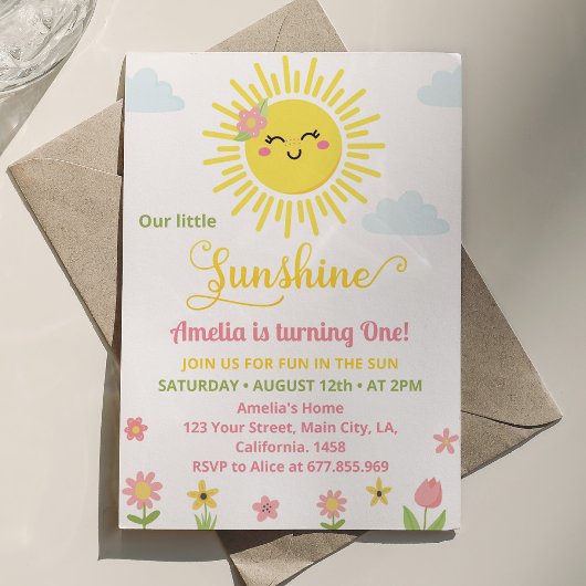 Sunshine Wildblume Party 1. Geburtstag Einladung