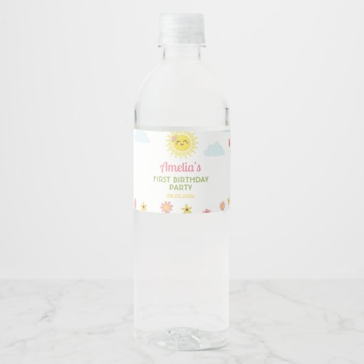 Sunshine Wildblume Wasser Flasche Etikett Geburtst (Vorderseite)