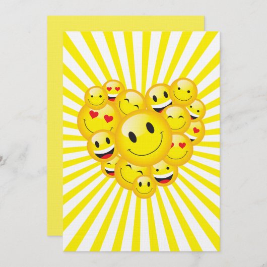 Sunshine Yellow Happy Smile Faces Rave Party Einladung (Vorne/Hinten)