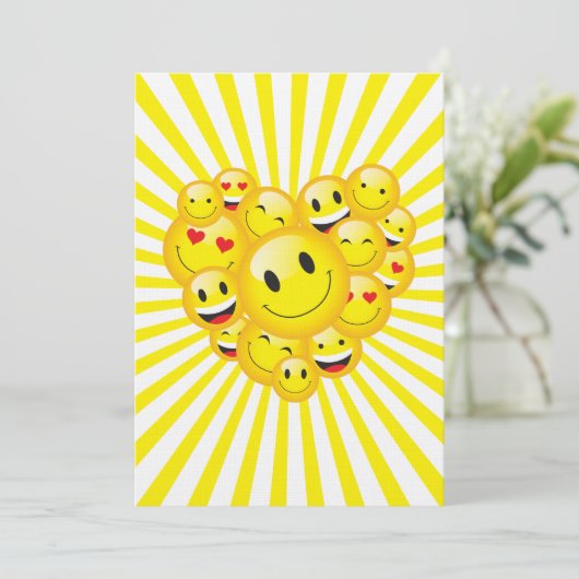 Sunshine Yellow Happy Smile Faces Rave Party Einladung (Stehend Vorderseite)