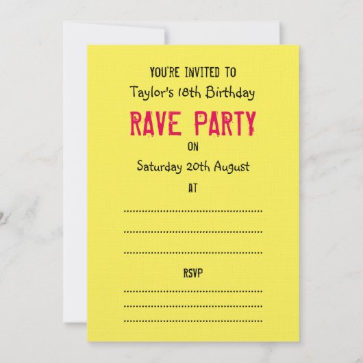 Sunshine Yellow Happy Smile Faces Rave Party Einladung (Rückseite)