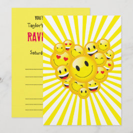 Sunshine Yellow Happy Smile Faces Rave Party Einladung