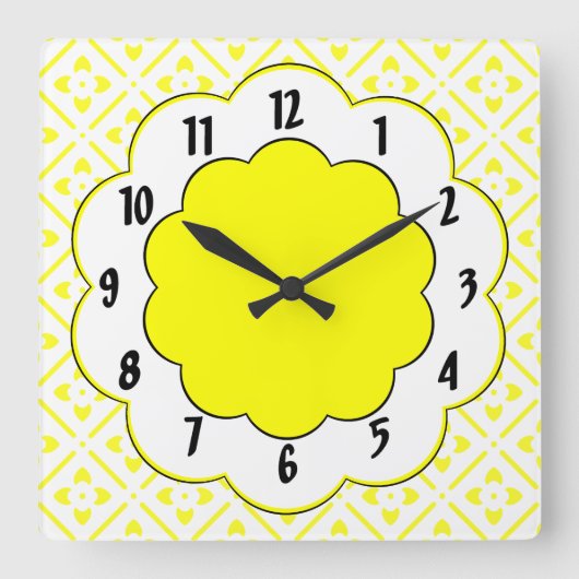 Sunshine Yellow Retro Flower Pattern Quadratische Wanduhr (Vorderseite)