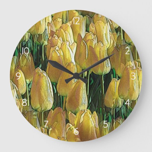 Sunshine Yellow Tulips Große Wanduhr (Vorderseite)