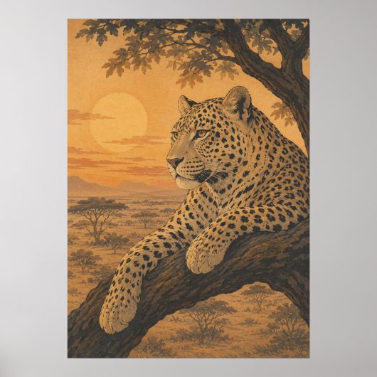 Sunward III — Leopard bei Sonnenuntergang Poster (Vorne)