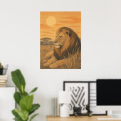 Sunward IV — Löwe bei Sonnenuntergang Poster (Heimbüro)