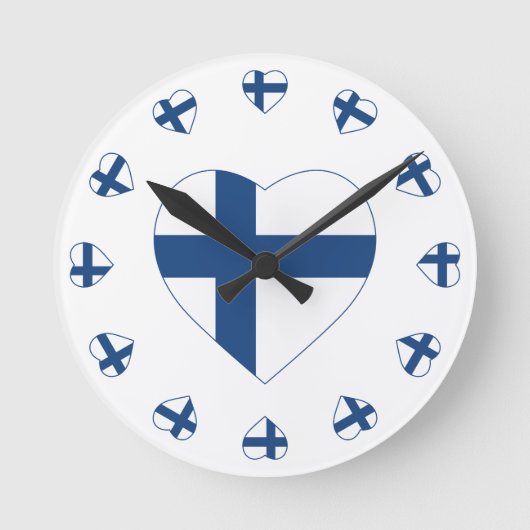 SUOMI FINLAND HERZFORM FLAG RUNDE WANDUHR (Vorderseite)