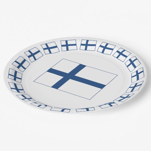 SUOMI FINNLAND FLAGGE PAPPTELLER (Schrägansicht)