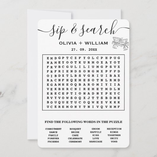 Sup and Search Custom Word Wedding Search Puzzle Einladung (Vorderseite)
