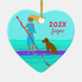 SUP Girl Dog Paddleboarding Weihnachten Keramik Ornament (Vorne)