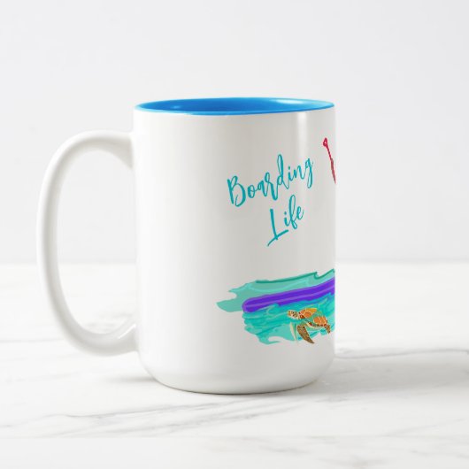 SUP Illustriertes Paddleboarding mit Hund Zweifarbige Tasse (Links)