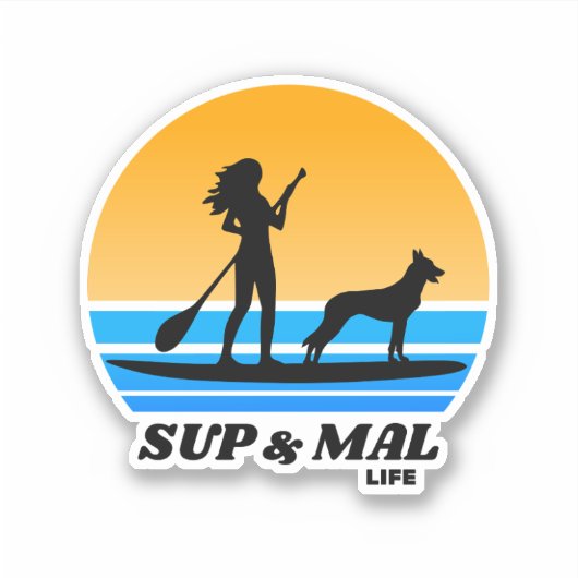 SUP & Mal Life Malinois Gir Standup Paddleboarding Aufkleber (Vorderseite)