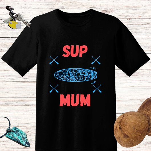 SUP Mum - Paddelbrett aufstehen, blau und rosa T-Shirt