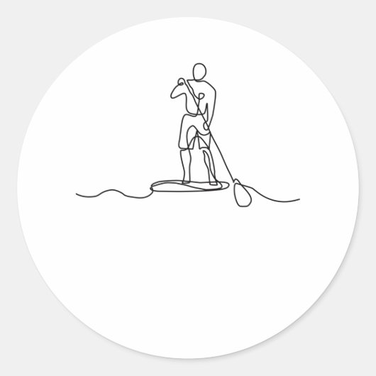 SUP Stand up Paddel One Line Art Runder Aufkleber (Vorderseite)