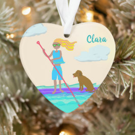 SUP Stand Up Paddleboarding Girl Hund Foto Ornament