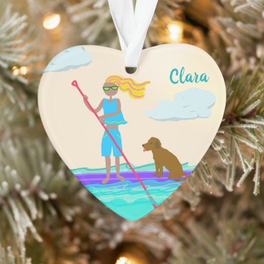 SUP Stand Up Paddleboarding Girl Hund Foto Ornament (Baum)
