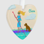 SUP Stand Up Paddleboarding Girl Hund Foto Ornament (Vorderseite)