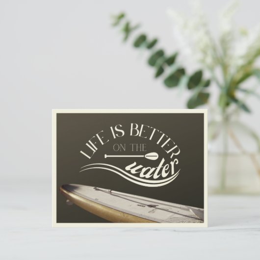 SUP steht oben paddelnd sepia retro Postkarte (Stehend Vorderseite)