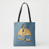 SUP Sunset Beach Paddleboard Blue Coastal Graphic Tasche (Vorderseite)