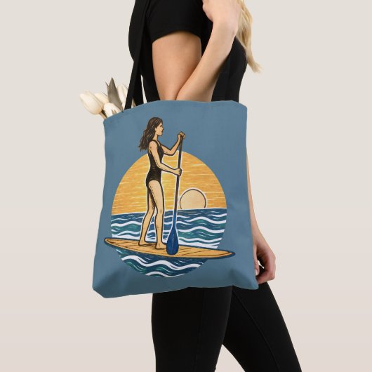 SUP Sunset Beach Paddleboard Blue Coastal Graphic Tasche (Von Nahem)