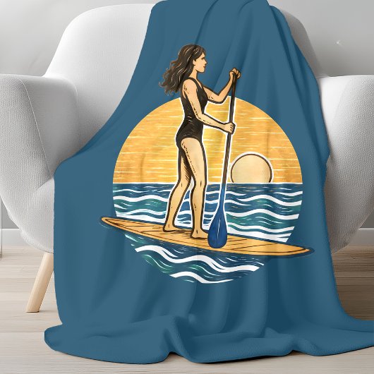 SUP Sunset Paddleboard | Blue Coastal Life Graphic Fleecedecke