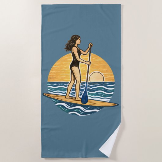 SUP Sunset Paddleboard | Blue Coastal Life Graphic Strandtuch (Vorderseite)
